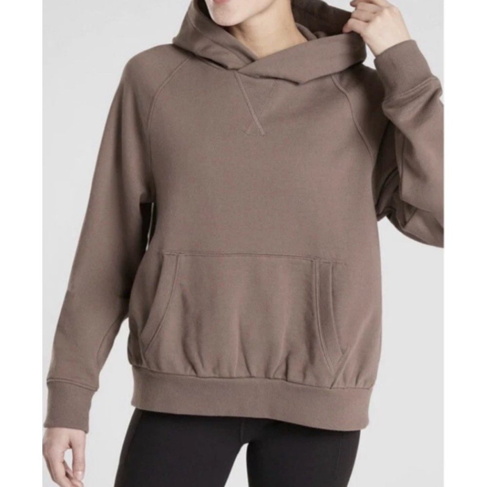 Athleta Mineral Brown Moonrise Open Back Hoodie Size L Workout Gorpcore Outdoors